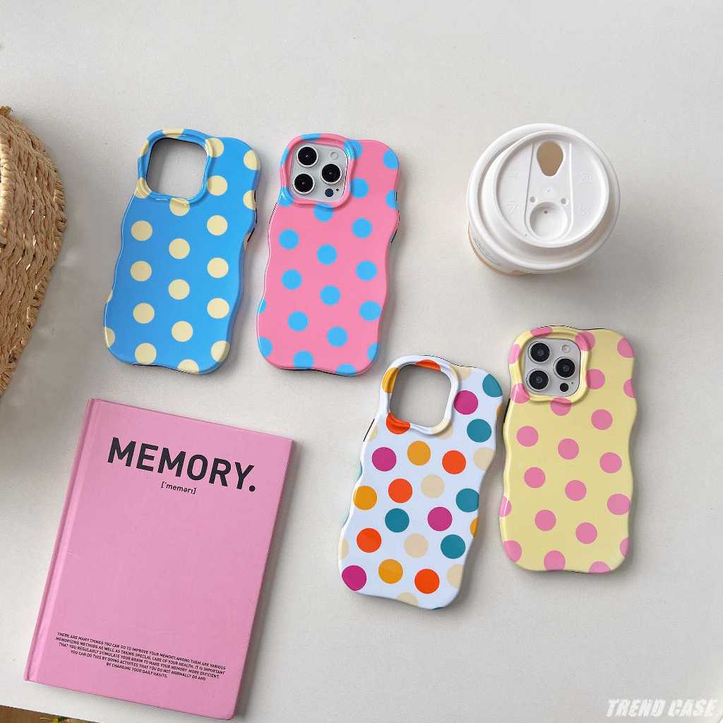 แฟชั่น Wave กรอบสีสัน Polka Dots เคสโทรศัพท์สําหรับ iPhone 16 15 14 13 Pro Max Frosted กันกระแทก 2 IN 1 ฝาครอบ