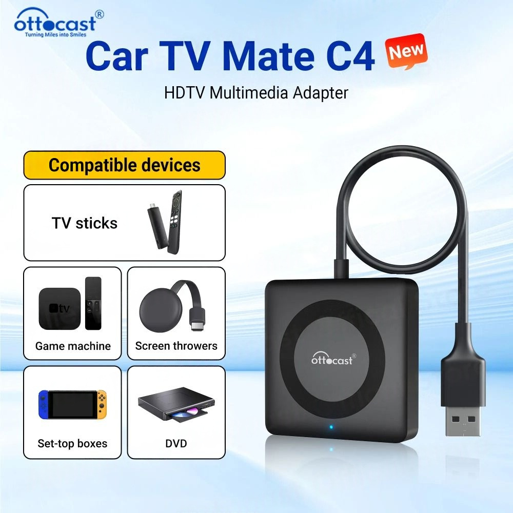 OTTOCAST รถ TV Mate Pro C4 ไร้สาย CarPlay Android อะแดปเตอร์อัตโนมัติ HDMI Video Converter สําหรับ OEM แบบมีสาย CarPlay รถ