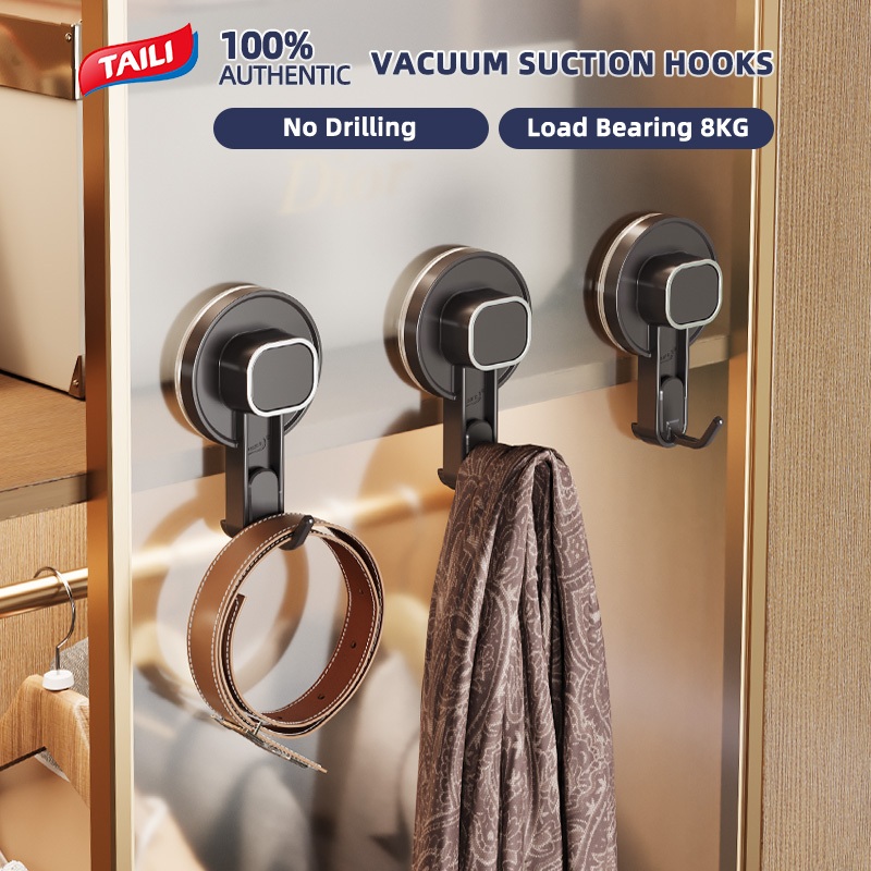 TAILI ตะขอถ้วยดูดที่แข็งแกร่งไม่เจาะผู้ถือสูญญากาศห้องน้ําห้องครัวห้องน้ําตะขอแขวนผนังโหลดหนัก8กิโลกรัม