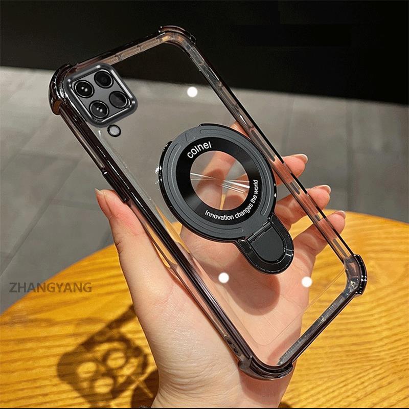 SAMSUNG สําหรับSamsung A12 A22 4G M12 M22 M32 Ultraบางออกแบบใหม่ผู้ถือโทรศัพท์Electroplatedกันกระแทกเคสโทรศัพท์ความงามแม่เหล็กดูดฟังก์ชั่นTPUซิลิโคนนุ่มกรณี