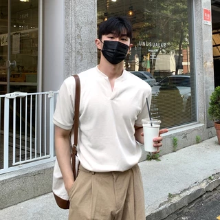 เสื้อท็อปแขนสั้นคอปก เฮนลีย์ สไตล์เกาหลี เนื้อผ้าใส่สบายทรงเข้ารูปและบานเข้ารูป