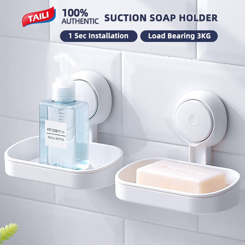 TAILI  ติดผนังกล่องสบู่ชั้นวางสูญญากาศ Traceless ดูดถ้วยห้องน้ําห้องส้วม Double-Layer ชั้นเดียวเจาะฟรี Non-Damaging Wall Det