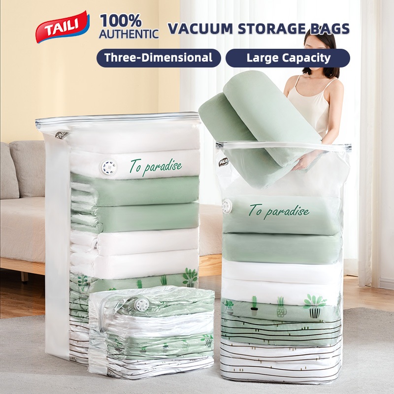 TAILI ถุงเก็บสูญญากาศประหยัดพื้นที่ ถุงบีบอัดสูญญากาศขนาดใหญ่พิเศษสําหรับผ้านวม, ผ้าห่ม, แจ็คเก็ต, หมอน