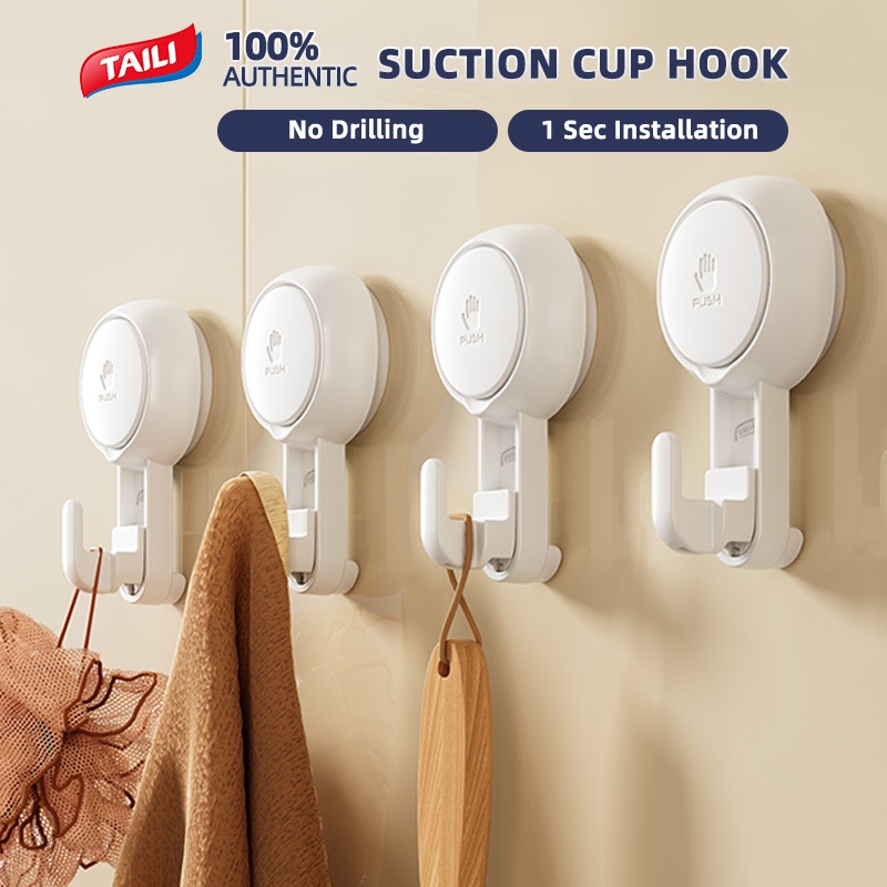 TAILI 4Pcs ตะขอดูด Heavy Duty แขวนผ้าเช็ดตัวห้องน้ำห้องครัวไม่มีเจาะที่ถอดออกได้แบบพกพา Hooks ผนังกันน้ำ