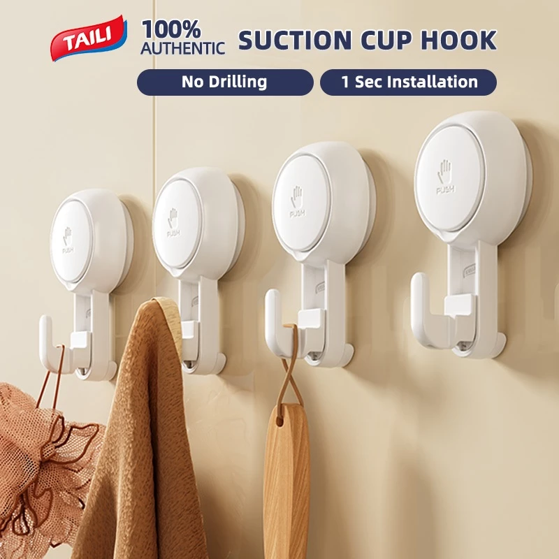 TAILI 4Pcs ตะขอดูด Heavy Duty แขวนผ้าเช็ดตัวห้องน้ำห้องครัวไม่มีเจาะที่ถอดออกได้แบบพกพา Hooks ผนังกันน้ำ