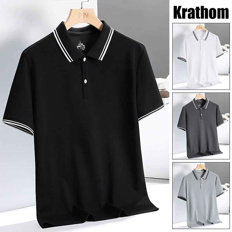 เสื้อโปโลผู้ชายลายทางแขนสั้น - ทรงหลวมแบบลําลองเหมาะสําหรับการตัดสินธุรกิจ