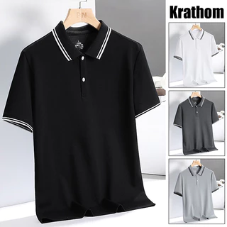 เสื้อโปโลผู้ชายลายทางแขนสั้น - ทรงหลวมแบบลําลองเหมาะสําหรับการตัดสินธุรกิจ