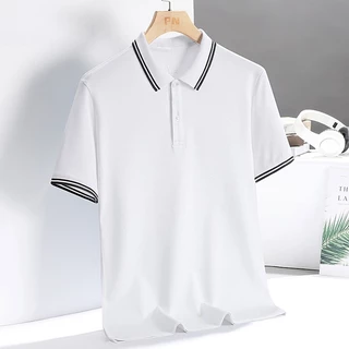 เสื้อโปโลผู้ชายลายทางแขนสั้น - ทรงหลวมแบบลําลองเหมาะสําหรับการตัดสินธุรกิจ