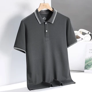 เสื้อโปโลผู้ชายลายทางแขนสั้น - ทรงหลวมแบบลําลองเหมาะสําหรับการตัดสินธุรกิจ