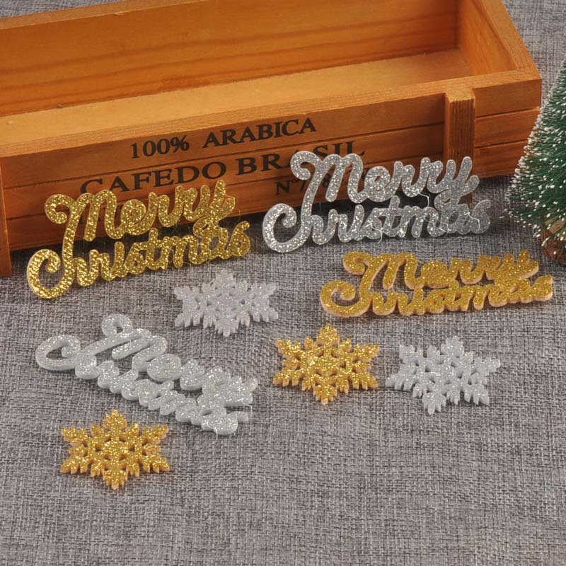10 ชิ้นทอง/เงินเกล็ดหิมะ Merry Christmas Felt แพทช์ Appliques สําหรับงานฝีมือทําด้วยมืออุปกรณ์เย็บผ้า Stick-On Xmas DIY Party Decor CP4156