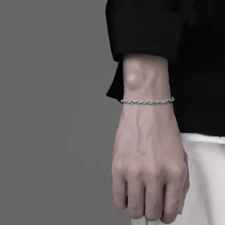 เครื่องประดับ สร้อยข้อมือ สีเงิน แบบเรียบง่าย แฟชั่นฮิปฮอป สไตล์เกาหลี สําหรับผู้ชาย และผู้หญิง