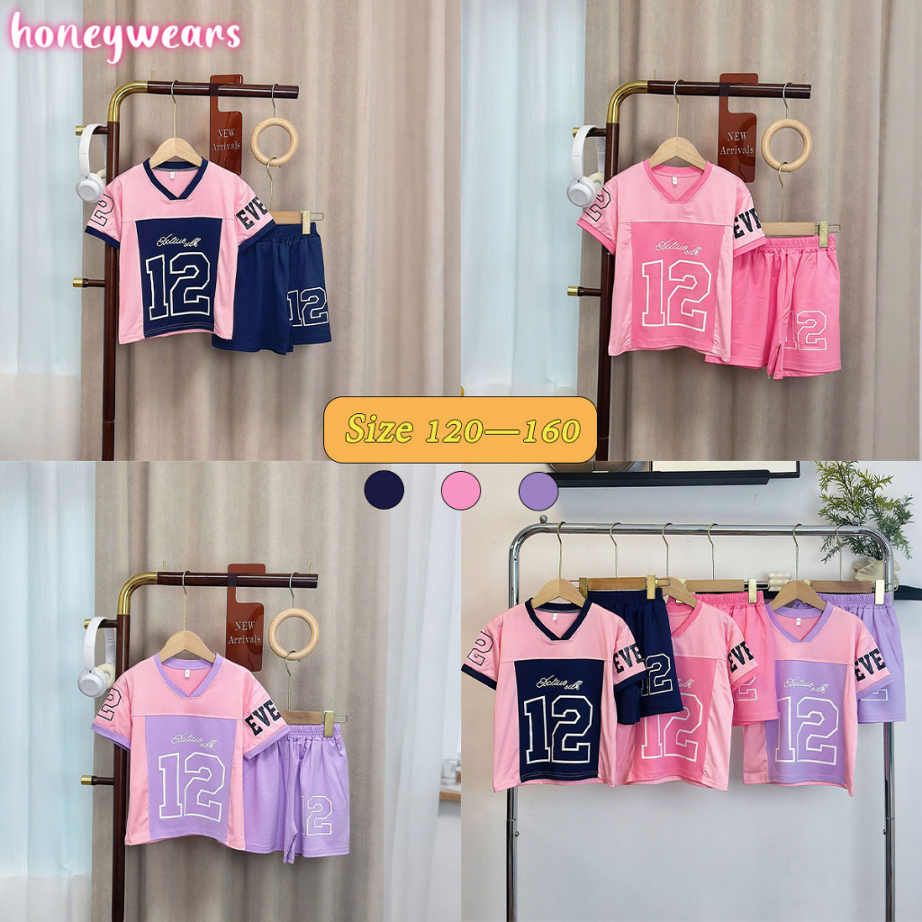 honeywears⚡️พร้อมส่ง⚡️ชุดเซ็ทเด็กผู้หญิงแฟชั่น ชุดลูกสาวสองชิ้นแบบกีฬา สไตล์เกาหลี แขนสั้นสบายๆกางเกงขาสั้น ไซส์ 110-160