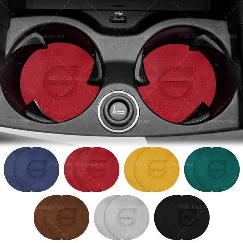 1 คู่ Creative โลโก้รถที่วางแก้ว Pad Suede รถขวดเครื่องดื่ม Coasters สําหรับ Volvo XC60 XC80 XC90 V40 V60 S60L S80