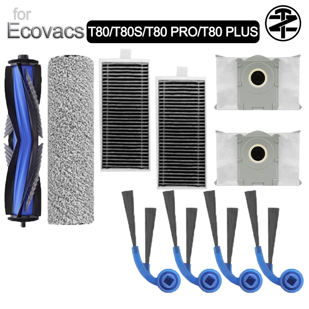 เหมาะสําหรับอุปกรณ์เสริม Ecovacs T80 / T80S / T80 PRO / T80 PLUS: แปรงหลัก, ลูกกลิ้งถูพื้น, แปรงด้าน