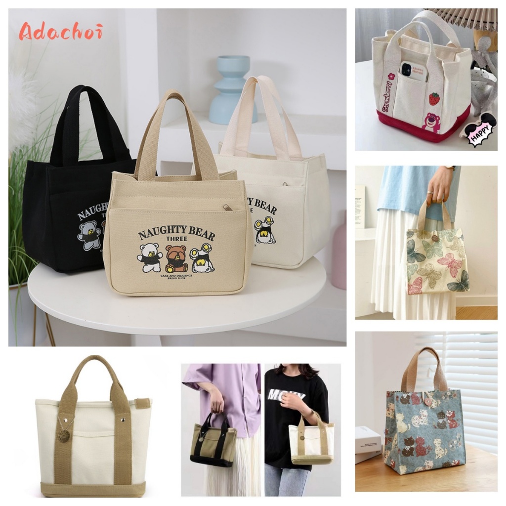 Adachoi การ์ตูนน่ารักพิมพ์ลายผ้าใบกระเป๋าถืออเนกประสงค์ Office Worker Lunch Bag Tote Bag TH