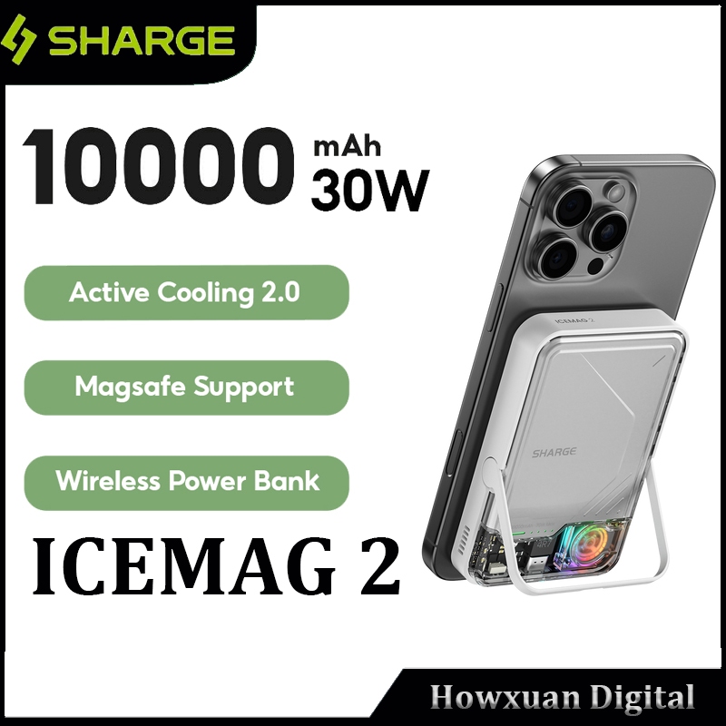 Sharge ICEMAG 2 Qi2 Magnetic Power Bank 10000mAh 30W Max แบบพกพา Powerbank พร้อม Active Cooling แบตเ