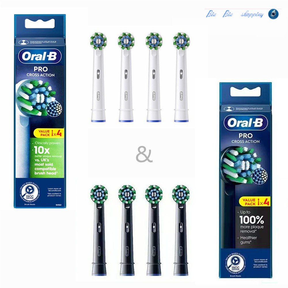 การเปลี่ยนหัวแปรงสีฟันไฟฟ้า Oral B PRO CrossAction ทําความสะอาดโปร สีขาวและสีดํา( 4&8 ชิ้น)