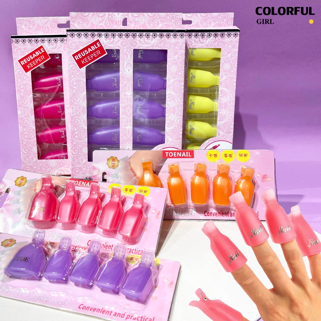 พร้อมส่ง ตัวหนีบนิ้วแช่น้ำยาล้าง ถอดเล็บเจล ตัวหนีบนิ้วแช่น้ำยาล้าง  ที่หนีบเล็บ ถอดเจลน้ำยา แพ็กมือ 10 ชิ้น แพ็กเท้า 5 ชิ้น