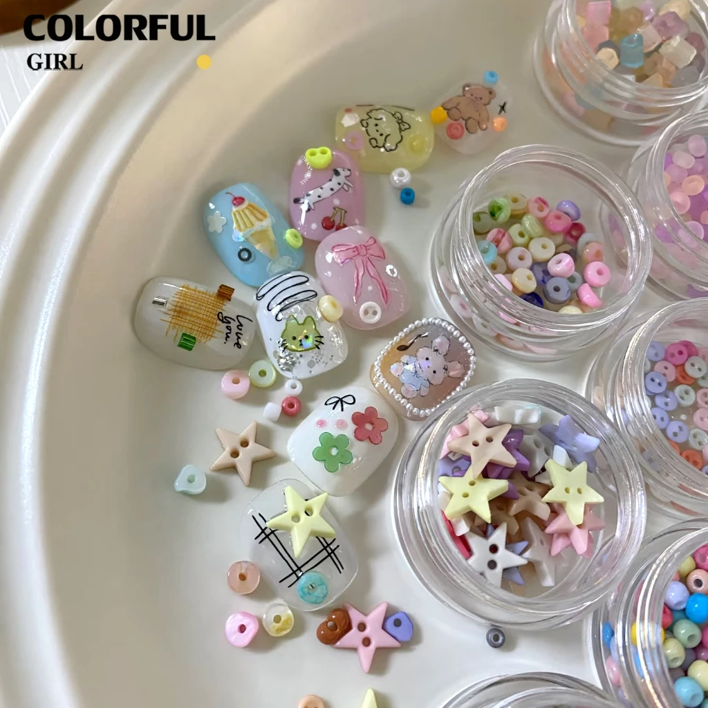FUN BEADS สไตล์เกาหลี อิน ด้ายสีเค้กริบบิ้นริบบิ้นอุปกรณ์แต่งเล็บน่ารักผสมสีรูปพิเศษน้ําตาลเข็มสีถั่วเครื่องปั้นดินเผานุ่มเครื ลูกปัดตกแต่งเล็บ funbeads พร้อมส่งในไทย