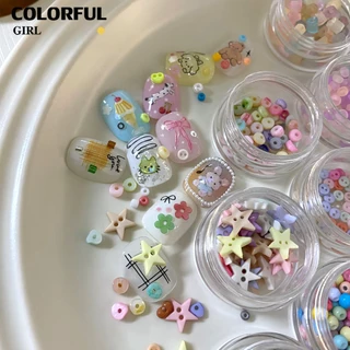 FUN BEADS สไตล์เกาหลี อิน ด้ายสีเค้กริบบิ้นริบบิ้นอุปกรณ์แต่งเล็บน่ารักผสมสีรูปพิเศษน้ําตาลเข็มสีถั่วเครื่องปั้นดินเผานุ่มเครื ลูกปัดตกแต่งเล็บ funbeads พร้อมส่งในไทย