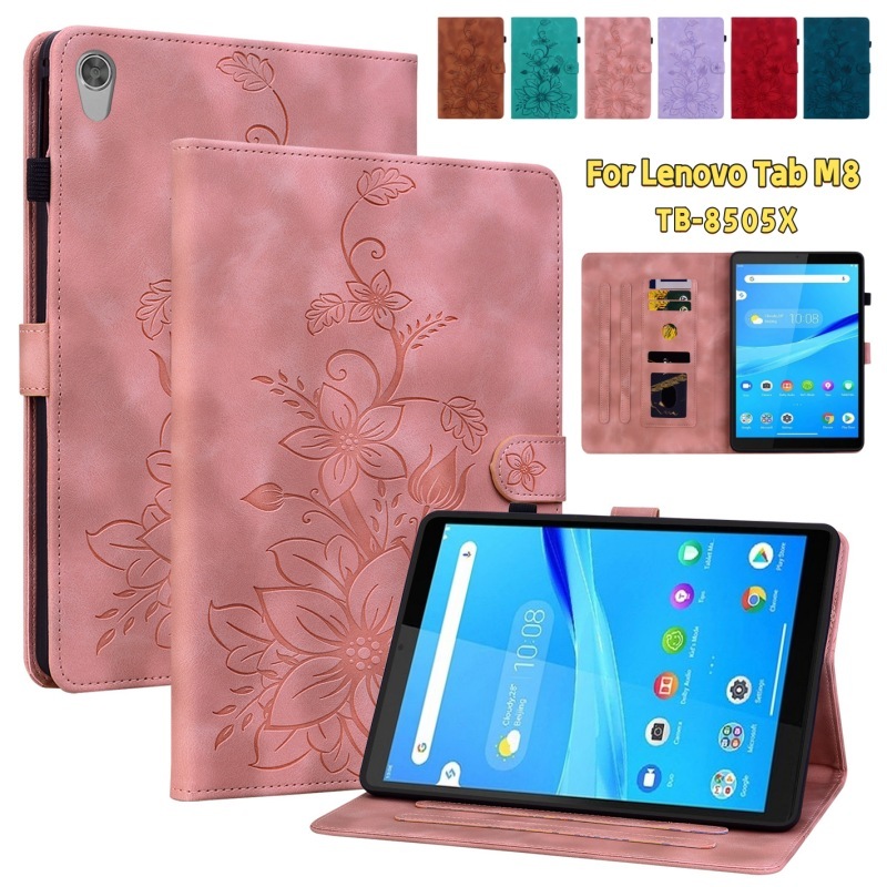 สําหรับ Lenovo Tab M8 HD TB-8505X/F เคส M8 (3rd Gen) TB-8506F แท็บเล็ตปลอกพลิกแฟชั่นนูนปกหนังการจัดเ