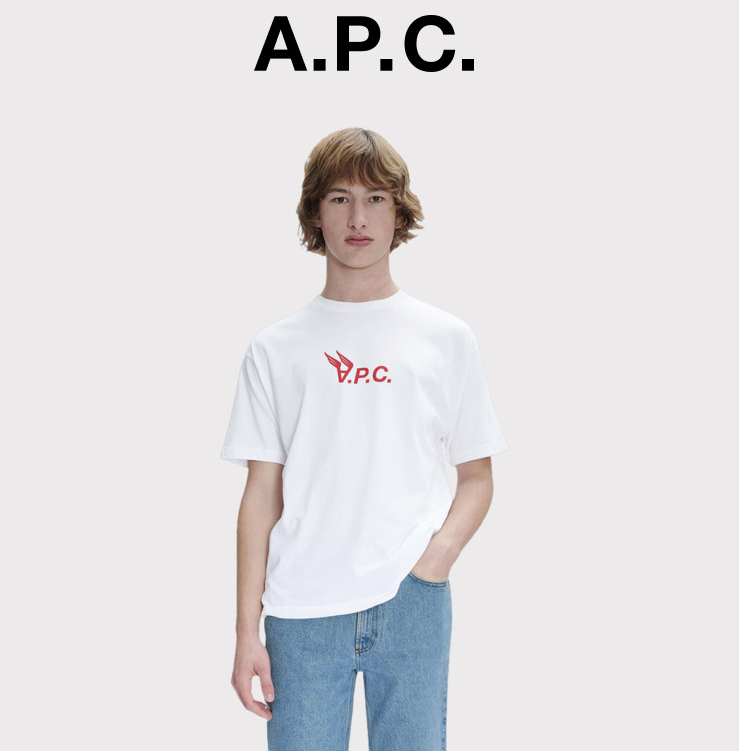 APTCT-SHIRT ผู้ชาย APC Casual อินเทรนด์ตัวอักษรรอบคอหลวมด้านบนเสื้อยืดฤดูร้อนผ้าฝ้ายแท้ Breathable