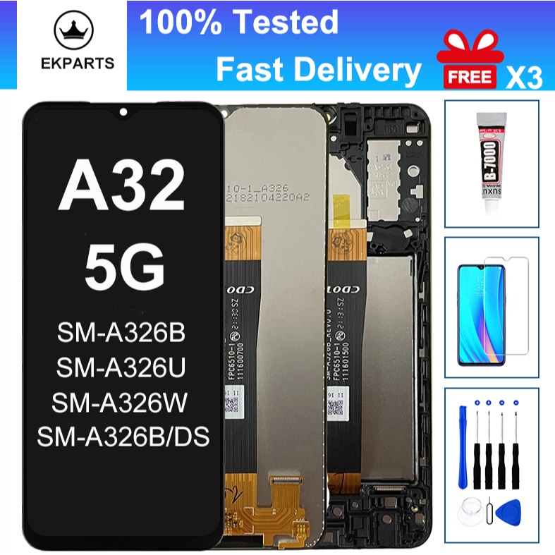 6.5 LCD สําหรับ Samsung Galaxy A32 5G A326 จอแสดงผล Touch Screen Assembly กรอบ SM-A326B A326BR A326U