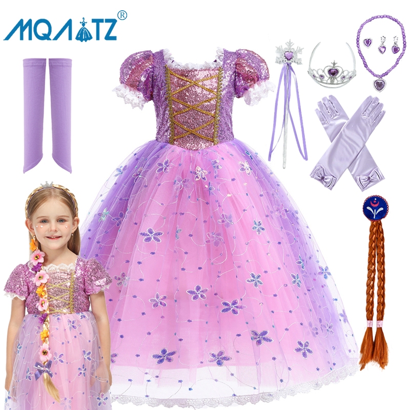 Mqatz ชุดเดรสคอสเพลย์ แขนสั้น ปักเลื่อม สไตล์เจ้าหญิง สําหรับเด็กผู้หญิง 2-10 ปี SMR031