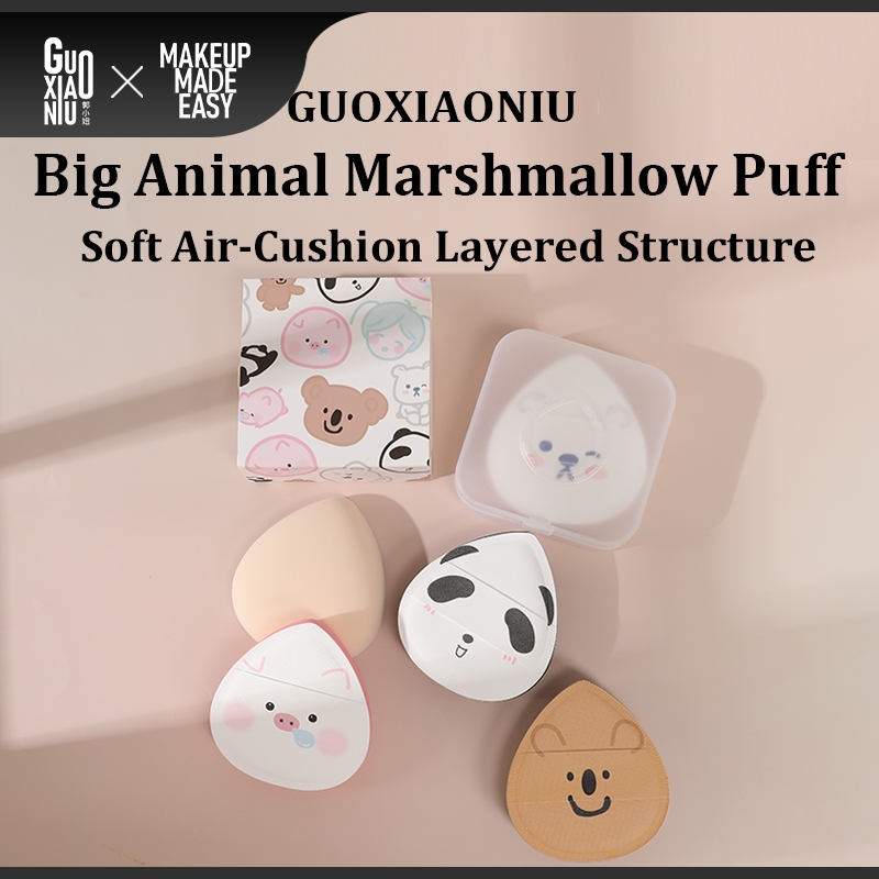 GUOXIAONIU 4PCS ฟองน้ำแต่งหน้าทรงสัตว์น่ารัก ฟองน้ำแต่งหน้าเนื้อนุ่มพิเศษ ใช้ได้ทั้งแบบเปียกและแห้ง สำหรับรองพื้นชนิดน้ำ
