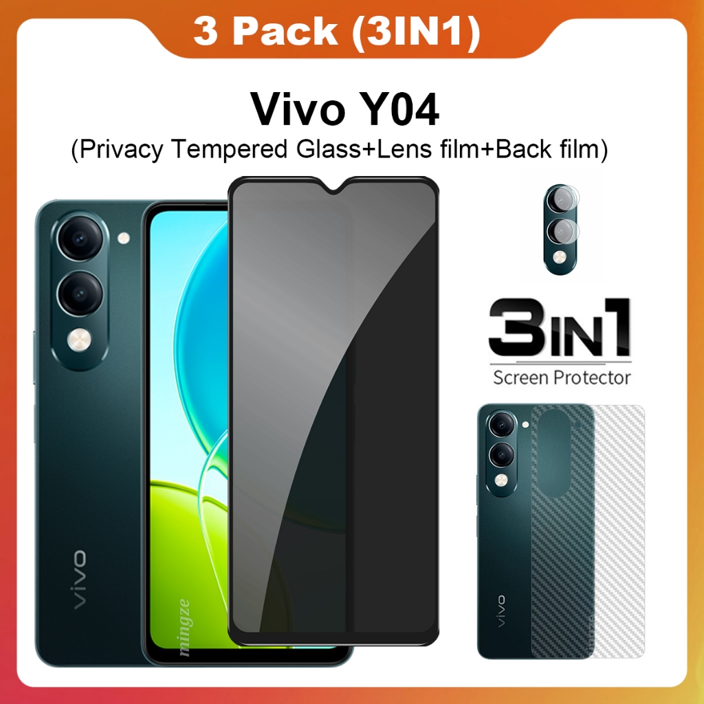 3 in 1 Matte Privacy Glass สําหรับ Vivo Y04 ฟิล์มกระจกนิรภัยป้องกันหน้าจอ + ฟิล์มด้านหลัง + ฟิล์มเลนส์กล้อง