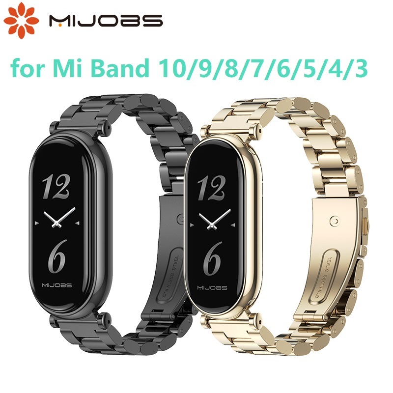 MIJOBS มิโจบส์ สามลูกปัดสําหรับ for Mi Band 10 9 8 7 6 5 4 3โลหะเชื่อมต่อสร้อยข้อมือสําหรับ เสี่ยวหมี่ Miband 8 ผู้ชายผู้หญิงสแตนเลสสายนาฬิกาข้อมือ ไมล์band 8เปลี่ยนอุป