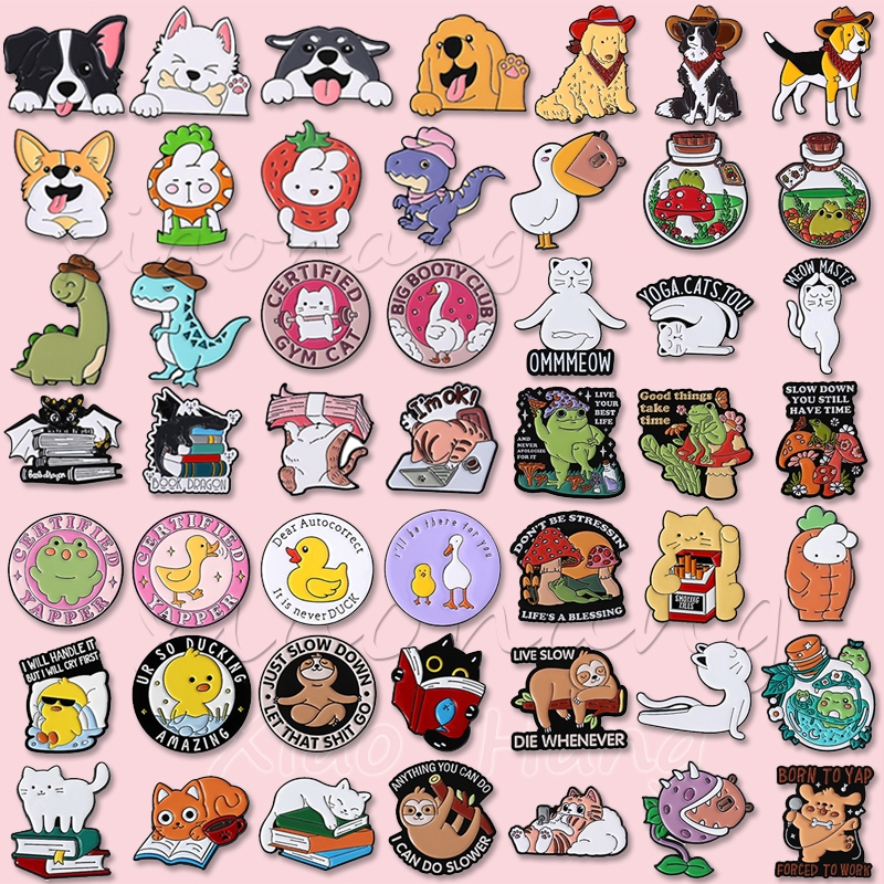 เข็มกลัดสัตว์น่ารัก เช่น สุนัข กระต่าย แมว กบ เป็ด และไดโนเสาร์ พร้อมป้ายกระเป๋าเป้ ของขวัญสำหรับเพื่อน