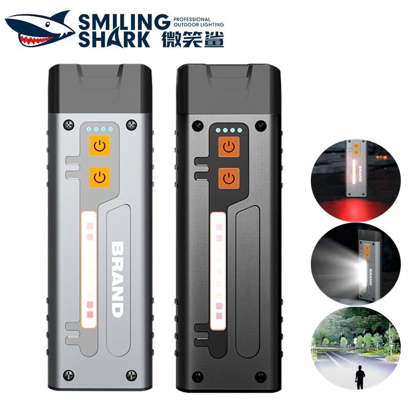 SmilingShark SD5359 ไฟฉาย led เกี่ยวกับแม่เหล็ก สว่างมาก ไฟคบเพลิง ด้วยไฟเตือนสีแดง Type-C แบบชาร์จได้ ด้วยการออกแบบหัวเข็มขัดคลิป กันน้ำสำหรับการเดินป่าแคมป์ปิ้ง
