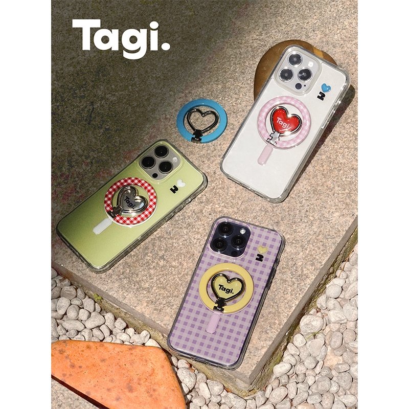 Tagi. Put-Put Heart Phone Case Ring-shaped Magnetic Holder เคสไอโฟน 17 16 15 pro max เคส iphone