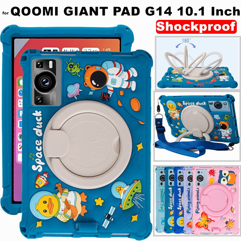 for QOOMI GIANT PAD G14 10.1 Inch 360 Degree Rotating Cute Cartoon Shockproof Soft Silicone Protecti