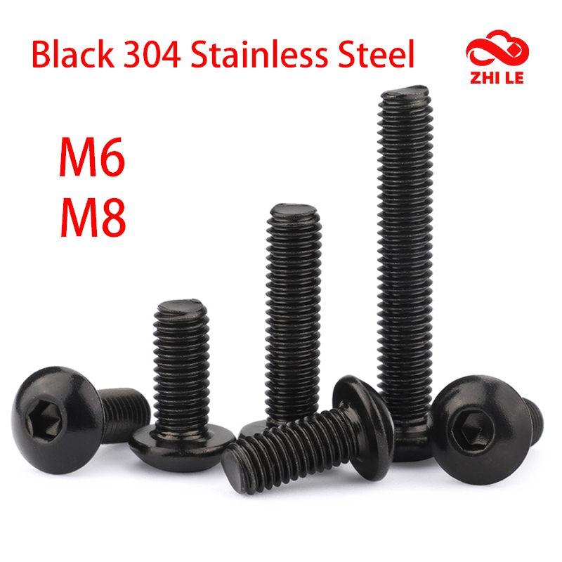 M6 M8 ซ็อกเก็ตหกเหลี่ยมปุ่มหัวสลักเกลียวสีดํา 304 สแตนเลสสตีล Hex สกรูชุดคอมพิวเตอร์โลหะ Bolt Allen สกรู ISO7380
