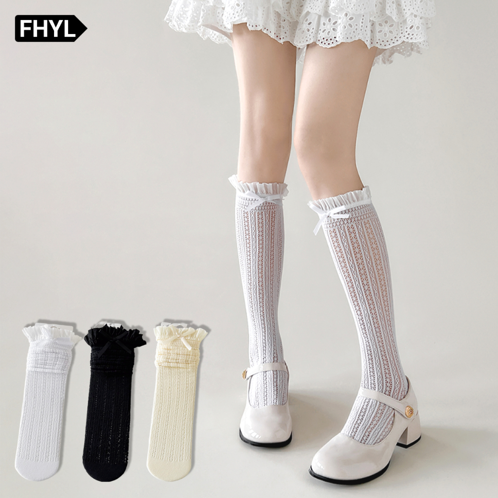 FHYL ถุงเท้าญี่ปุ่นสำหรับผู้หญิง แบบย่างยาว sweetness JK Lolita Bowknot กึ่ง opacity fishnet