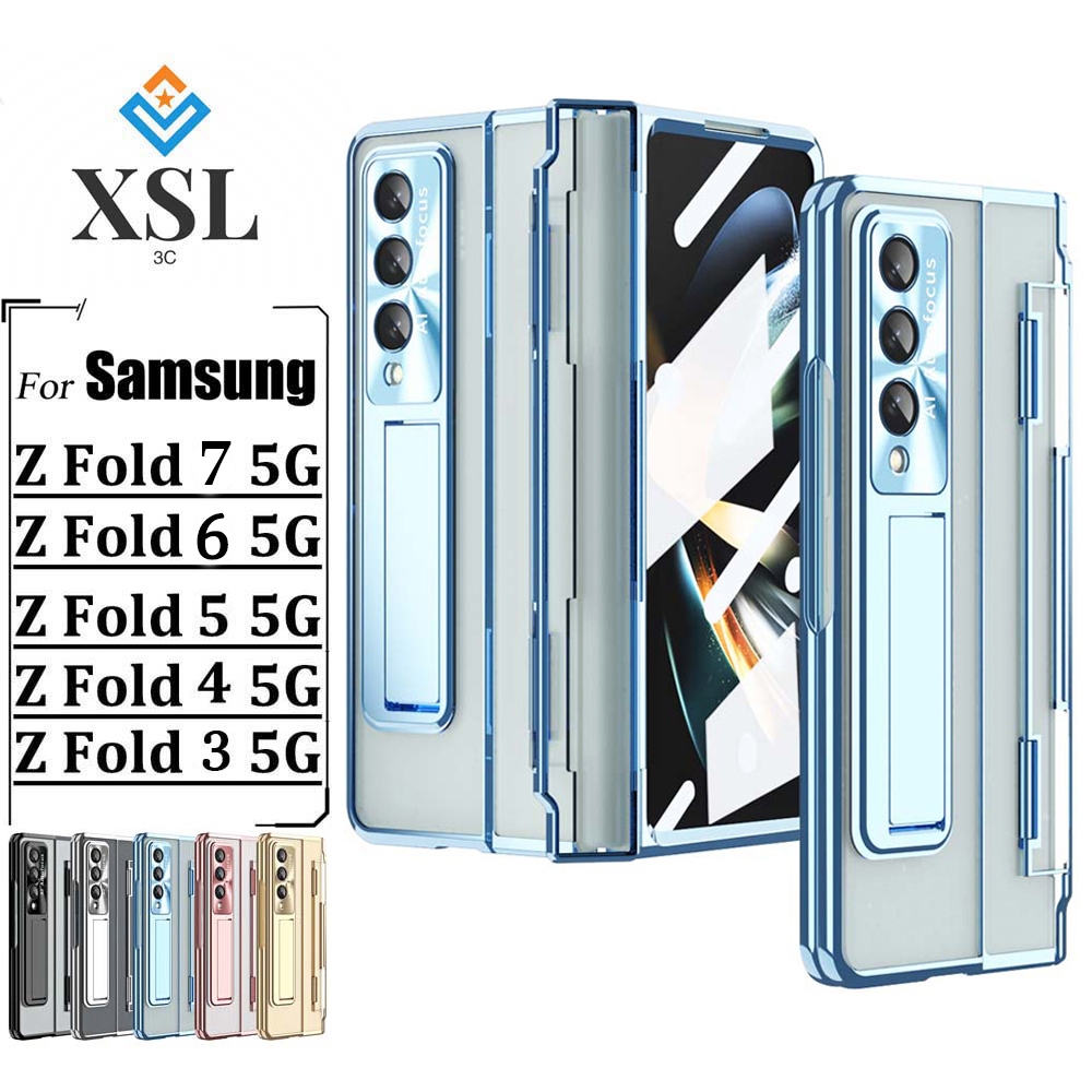 เคสใสชุบด้วยไฟฟ้าพร้อมปากกา สําหรับ Samsung Galaxy Z Fold7 Fold6 Fold5 Fold4 Fold3 case