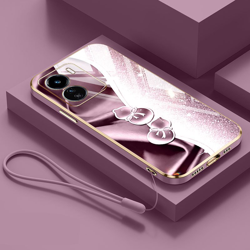 YBD เคสโทรศัพท์สําหรับ Realme Note 70 หมายเหตุ 70T หมายเหตุ 60 หมายเหตุ 60X C61 Narzo N61 Electroplated เพชร Gourd รูปแบบสายคล้องแขวนเชือก