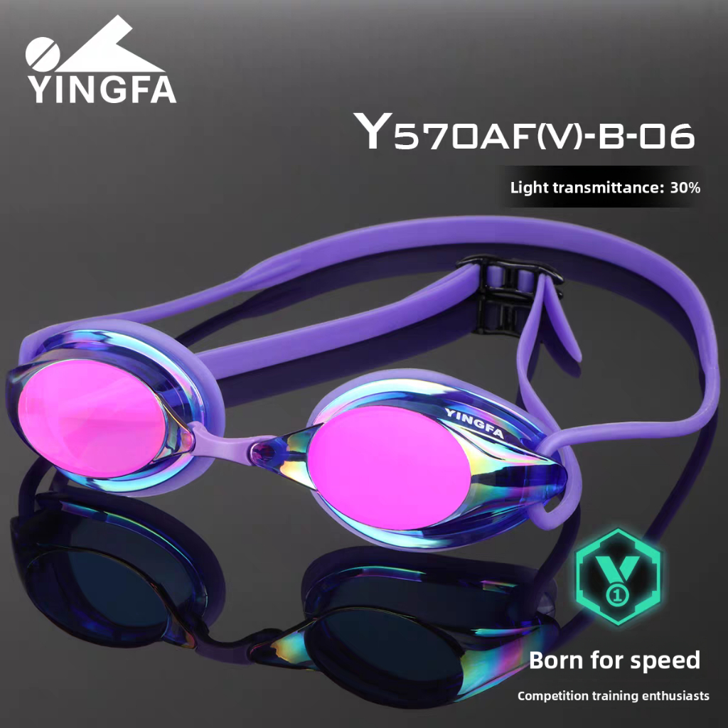 Yingfa แว่นตาว่ายน้ํา HD กันน้ําป้องกันหมอกเคลือบกรอบขนาดเล็กแข่งแว่นตาว่ายน้ํามืออาชีพ 570VB ว่ายน้ําสากล