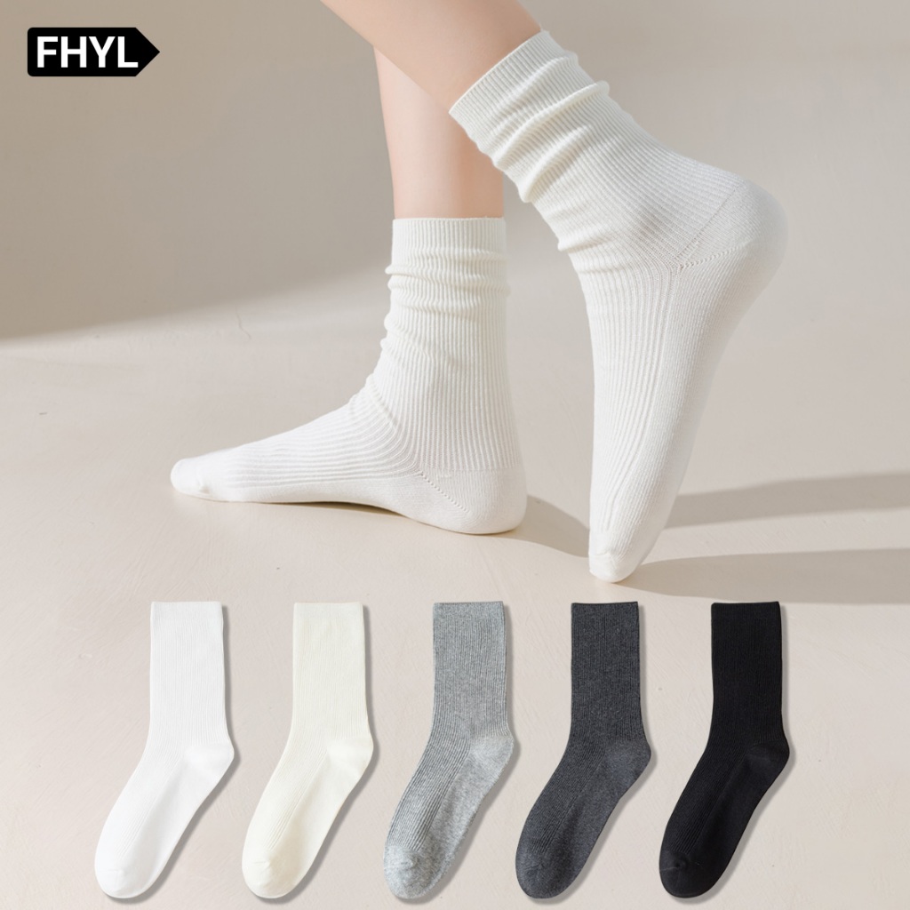 FHYL ถุงเท้าผ้าฝ้ายสำหรับผู้หญิง ออกแบบลายแฟชั่น ซummer breathable สีขาว