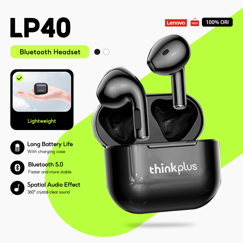 Lenovo หูฟัง LP40 PRO และ LP40 LP40S IPX5 หูฟังไร้สาย True Bluetooth 5.1 HD สเตอริโอ Latency ต่ําสําหรับเล่นเกมพร้อมไมโครโฟนเพลง