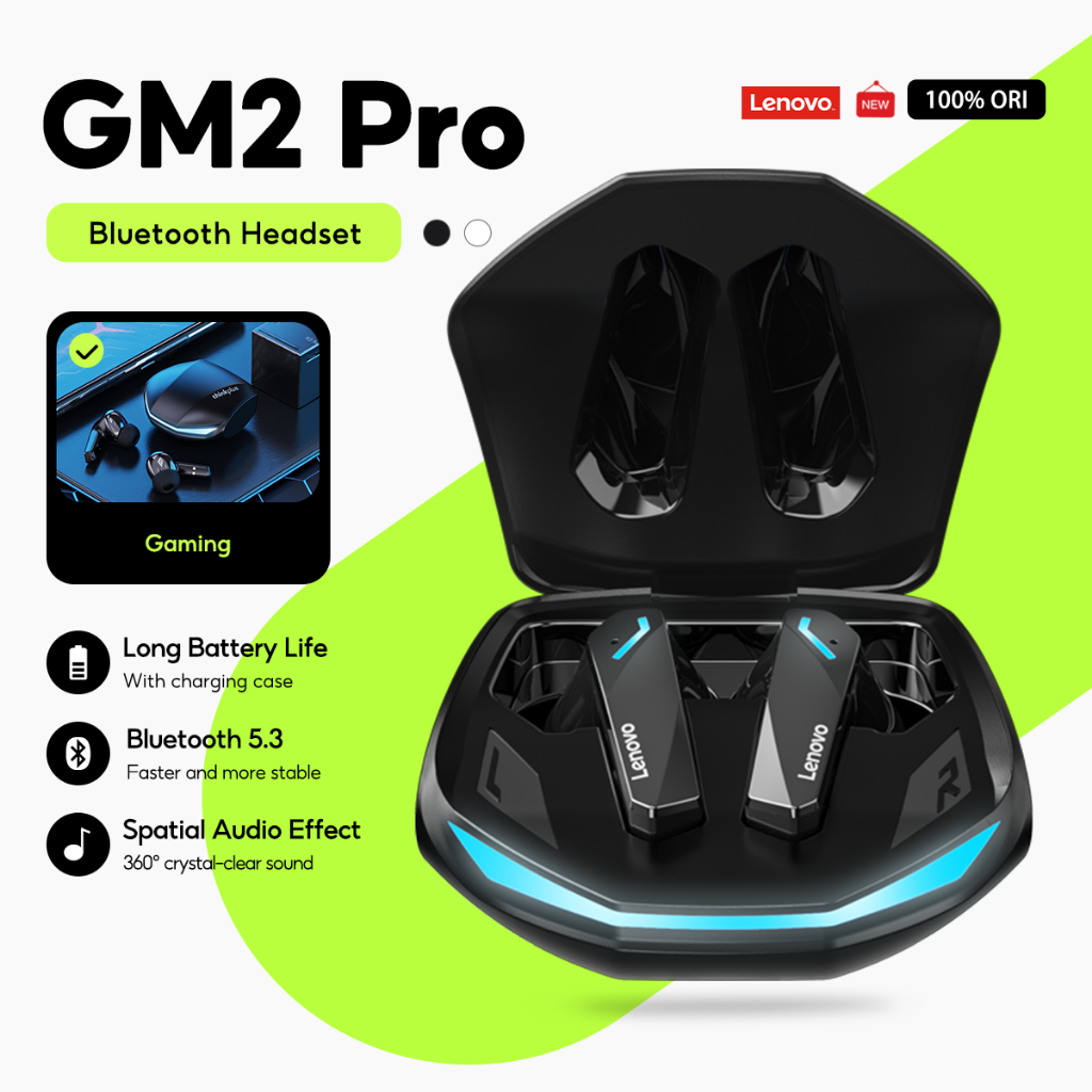 Lenovo หูฟัง GM2 Pro หูฟังบลูทูธสําหรับเล่นเกม BT 5.3 TWS HD ไฟ RGB เสียงสเตอริโอ Latency ต่ําพร้อมไมโครโฟนพร้อม
