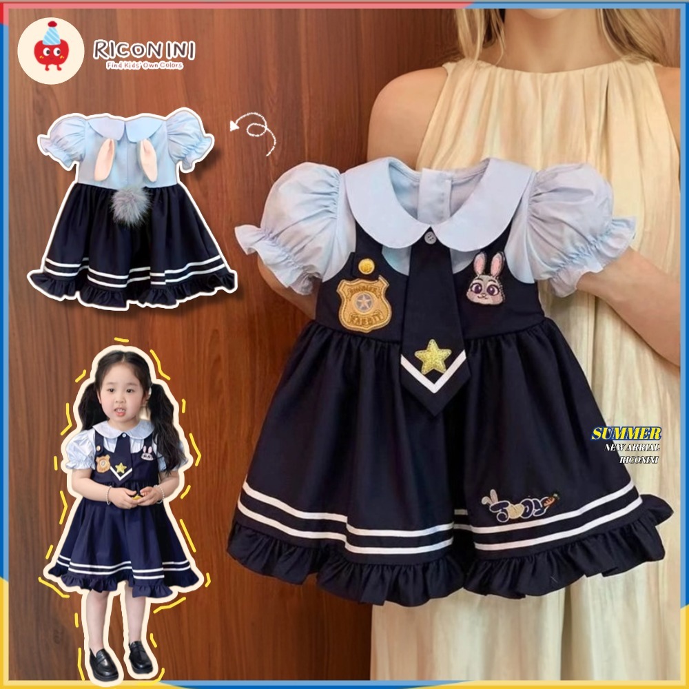 RICONINI 2025 ใหม่เด็กวัยหัดเดินเด็กผู้หญิงกระต่าย Judy Blue dress - ฤดูร้อน Lolita Princess มีสไตล์ชุดเด็กน่ารักชุด