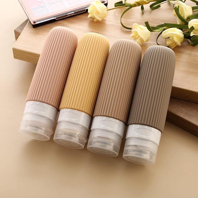4 ชิ้นป้องกันการรั่ว Squeezable ซิลิโคนขนาดเดินทาง ConTravel ขวดสําหรับอุปกรณ์อาบน้ํา, Tsa ได้รับการอนุมัติ 3 ออนซ์ขวดเดินทางแบบพกพา