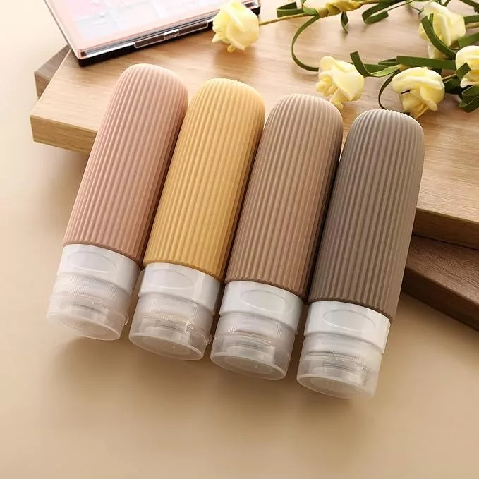 4 ชิ้นป้องกันการรั่ว Squeezable ซิลิโคนขนาดเดินทาง ConTravel ขวดสําหรับอุปกรณ์อาบน้ํา, Tsa ได้รับการอนุมัติ 3 ออนซ์ขวดเดินทางแบบพกพา