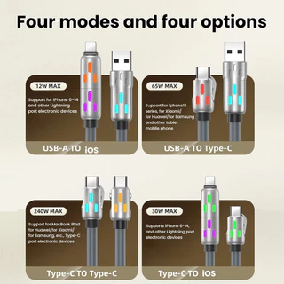 【niumo】สายชาร์จเร็ว 240W สายชาร์จเร็ว 4 in 1 Type-C จอแสดงผลภาพ USB ภาพ RGB