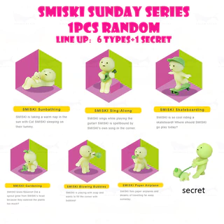 1 ชิ้นสุ่ม Smiski Mini Figure Sunday Series กล่องตาบอดน่ารักยืนตกแต่ง Line up: 6 ประเภท