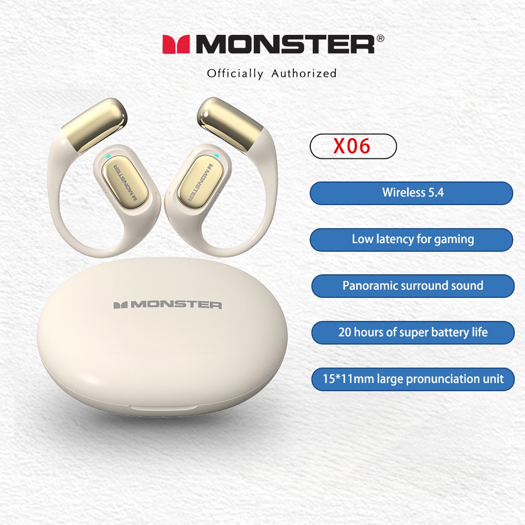 หูฟังบลูทูธ Monster Bone Conduction – คลิปออนไร้สาย True, แบตเตอรี่ 48H สําหรับกีฬา/วิ่ง