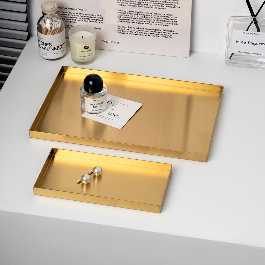 [แสงหรูหราถาดทองสามขนาด] ถาดเก็บของมัลติฟังก์ชั่นถาดเก็บสี่เหลี่ยม 38 ซม. ขนาดใหญ่ | พวงกุญแจเครื่องประดับ ที่เก็บเครื่องสําอาง | ห้องนั่งเล่นห้องครัวคาเฟ่ตกแต่งปาร์ตี้ถาด